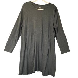 Pure Jill Womens Gray XL Pure Jill Dipped-Hem Swing Dress Pima Cotton/Pockets
